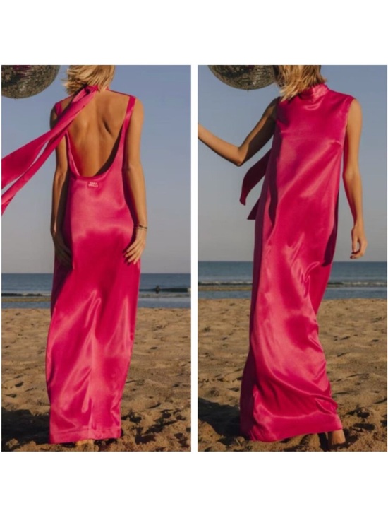 Daily Drills Dresses & Skirts - Daily Drills Fuchsia Satin Backless Maxi Dress NWT